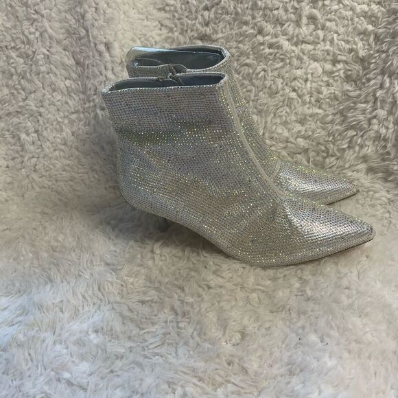 Moda Tope synthetic Silver Rhinestones Ankle Boots pointed toe side zipper SZ9.5 - Picture 14 of 16